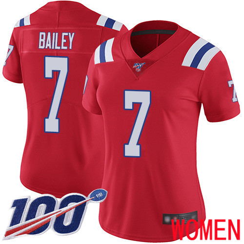 New England Patriots Football #7 Vapor Untouchable 100th Season Limited Red Women Jake Bailey Alternate NFL Jersey->women nfl jersey->Women Jersey